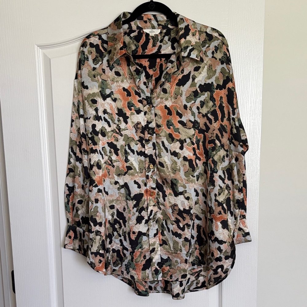 Entro Camouflage Button-Down Shirt - Green, Black, Tan, Orange